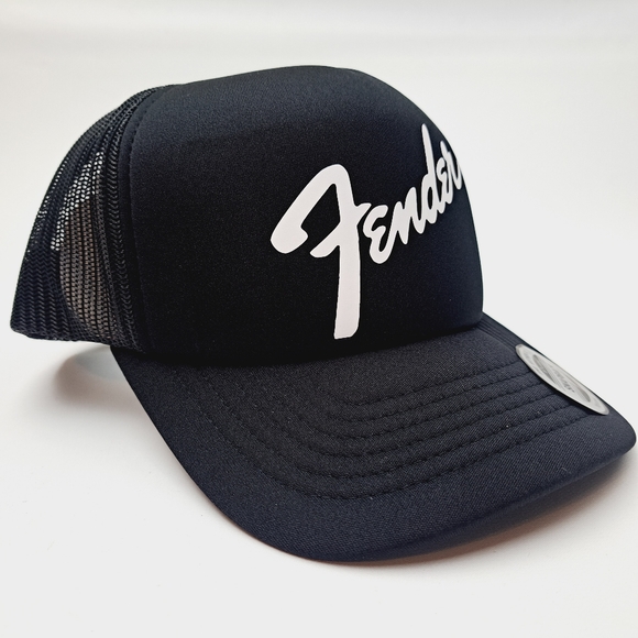 Fender Foam Trucker Mesh Snapback Cap Hat Black HTV - Picture 3 of 4